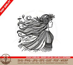  A Woman With Long Hair SVG - Boho Beauty SVG