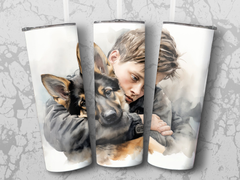 Boy and His German Shepherd Puppy 20oz Tumbler Wrap Sublimation PNG Fe | German Shepherd Puppy 20oz Tumbler Wrap Sublimation PNG Featuring