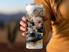 Boy and His German Shepherd Puppy 20oz Tumbler Wrap Sublimation PNG Fe | German Shepherd Puppy 20oz Tumbler Wrap Sublimation PNG Featuring