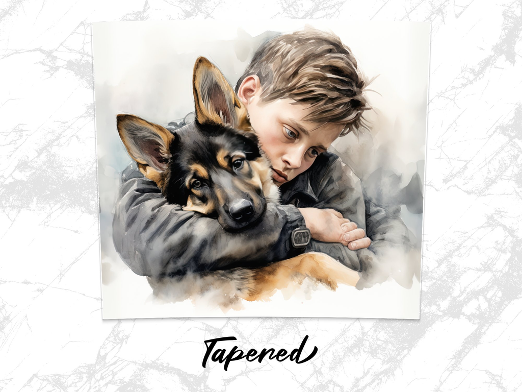 Boy and His German Shepherd Puppy 20oz Tumbler Wrap Sublimation PNG Fe | German Shepherd Puppy 20oz Tumbler Wrap Sublimation PNG Featuring
