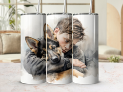 Boy and His German Shepherd Puppy 20oz Tumbler Wrap Sublimation PNG Fe | German Shepherd Puppy 20oz Tumbler Wrap Sublimation PNG Featuring