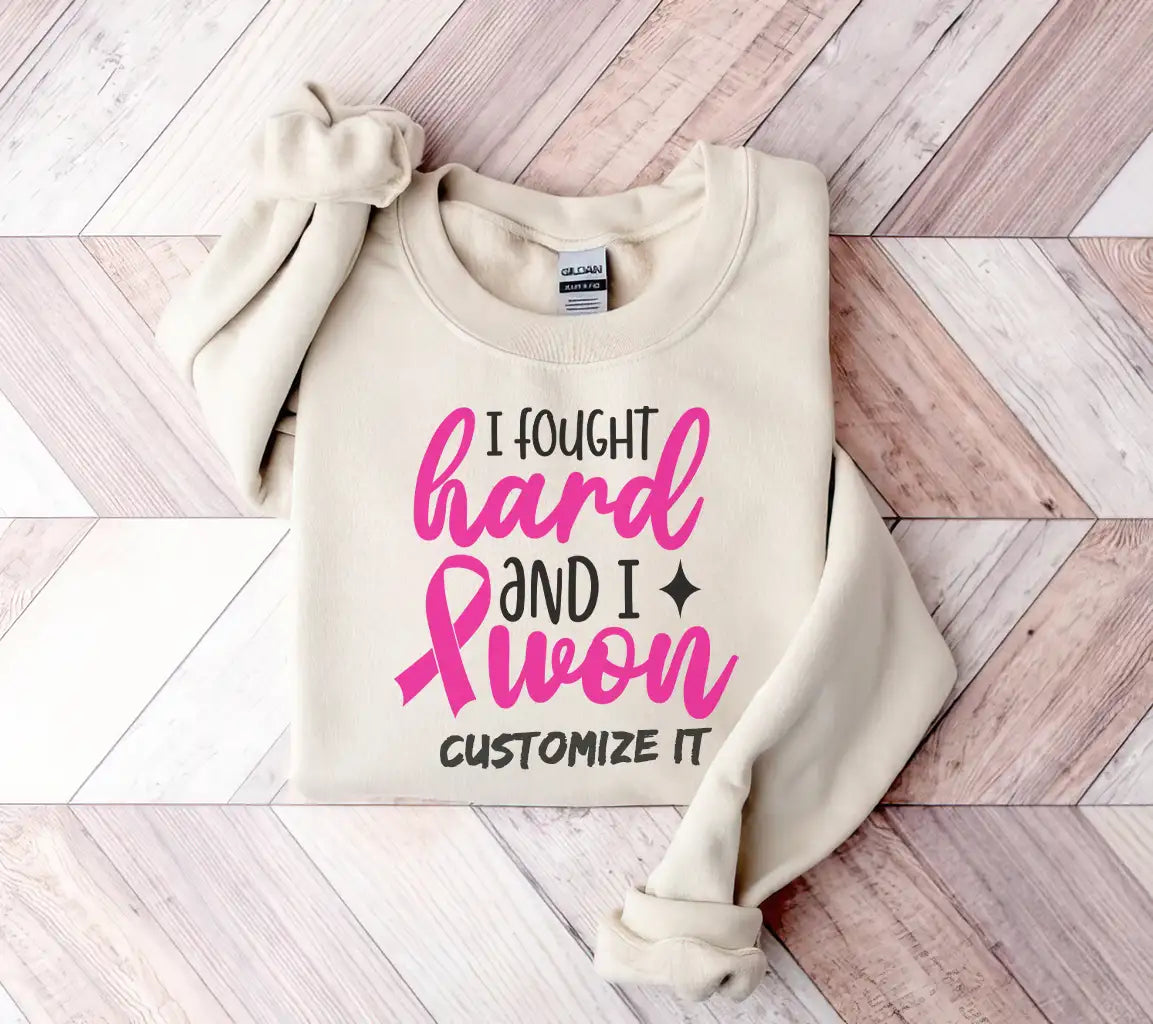 I Fought Hard & Won Pink Ribbon SVG - Breast Cancer Awareness Design SVG