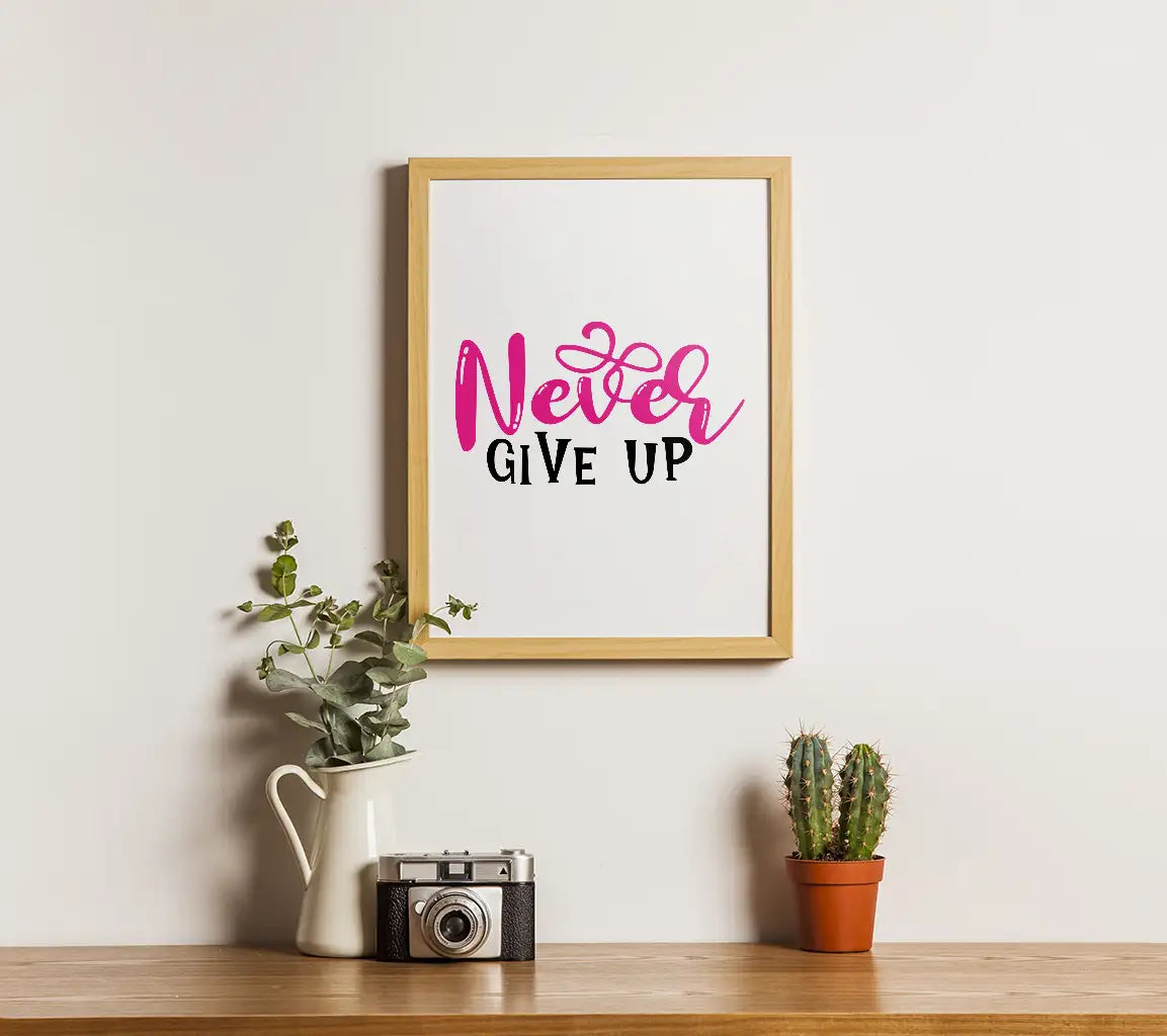 Pink & Black Never Give Up Breast Cancer Awareness SVG SVG