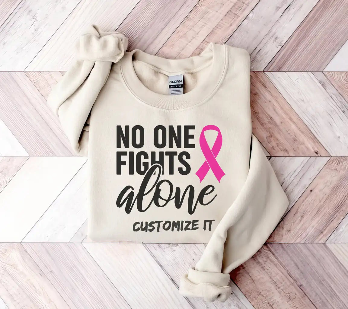 Pink Ribbon No One Fights Alone SVG - Breast Cancer Awareness Design SVG
