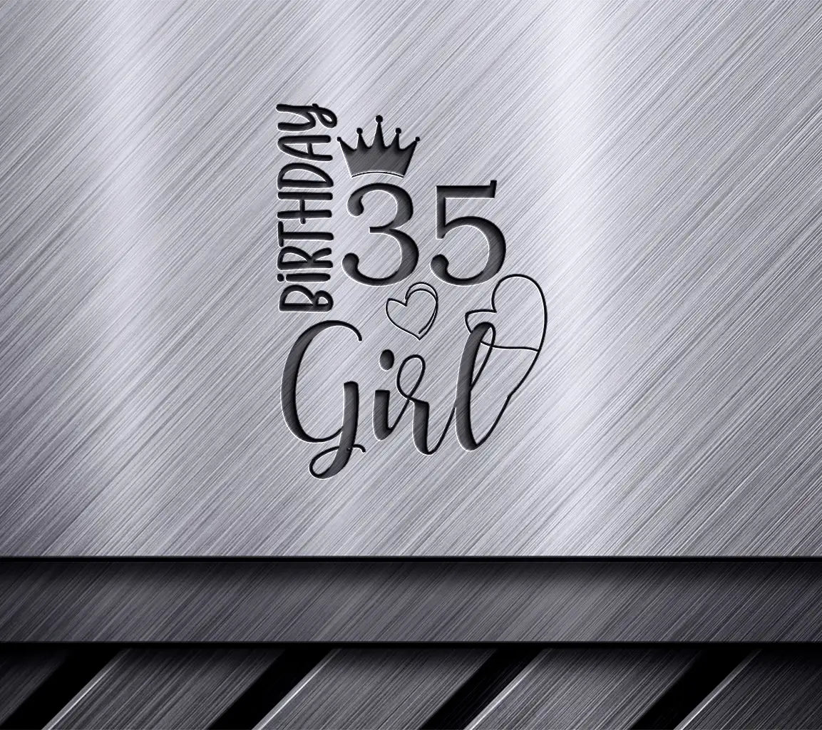Pink Birthday Girl SVG with Number 35 & Hearts - Digital Download SVG