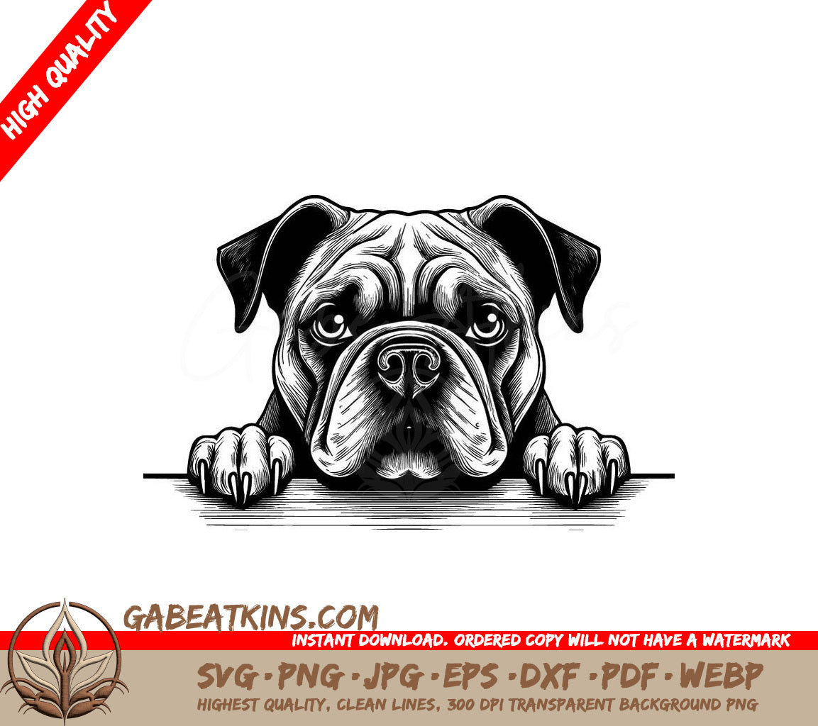  Bulldog Peeking Over Wall SVG - Paw Print Design SVG