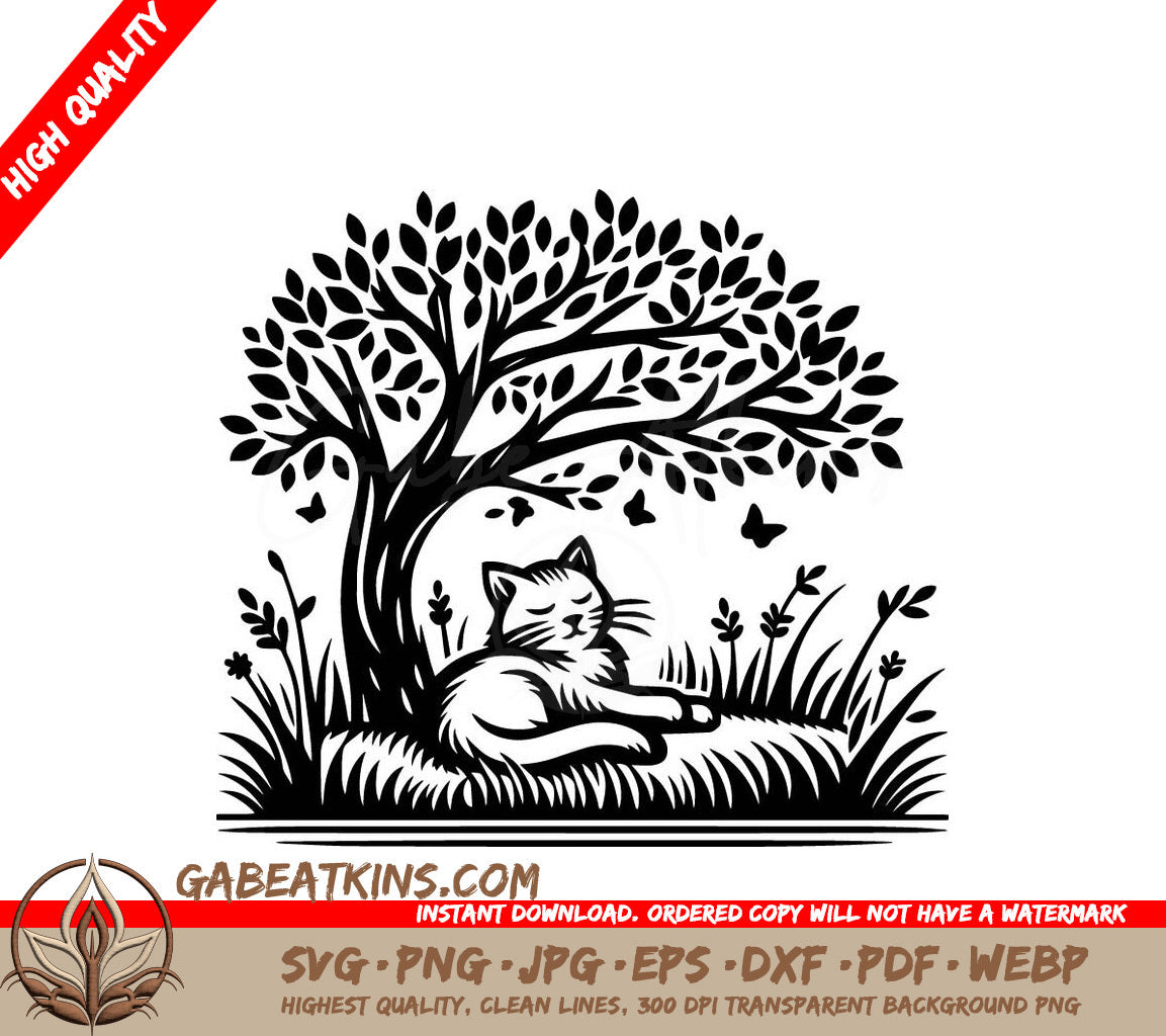  A Cat Sleeping Under A Tree SVG - Canopy Cat Nap SVG