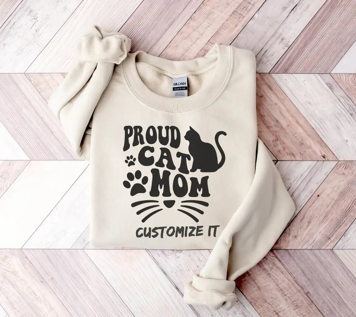 Proud Cat Mom Silhouette SVG -  Cat with Paw Prints SVG