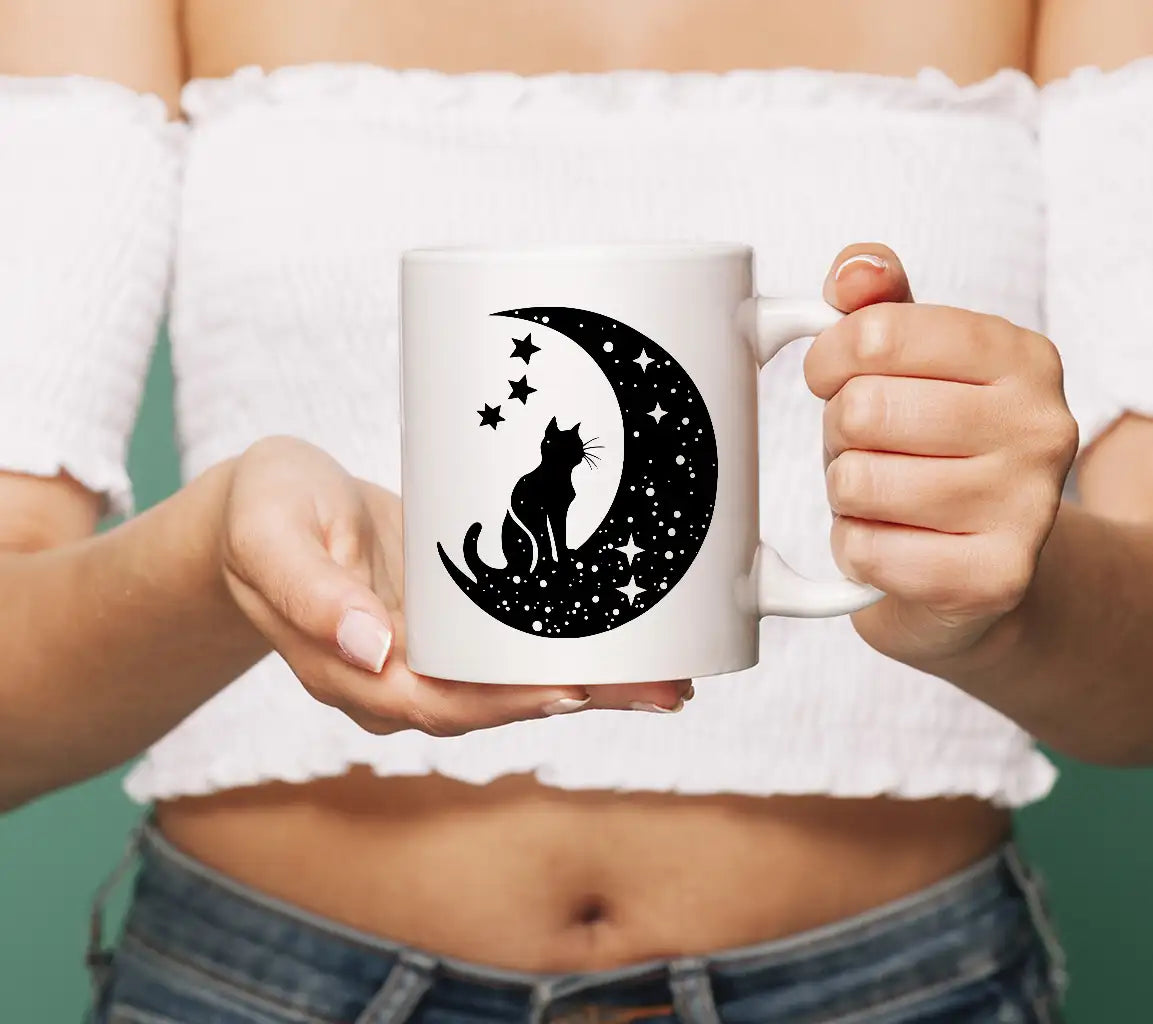 Cat Sitting On Crescent Moon