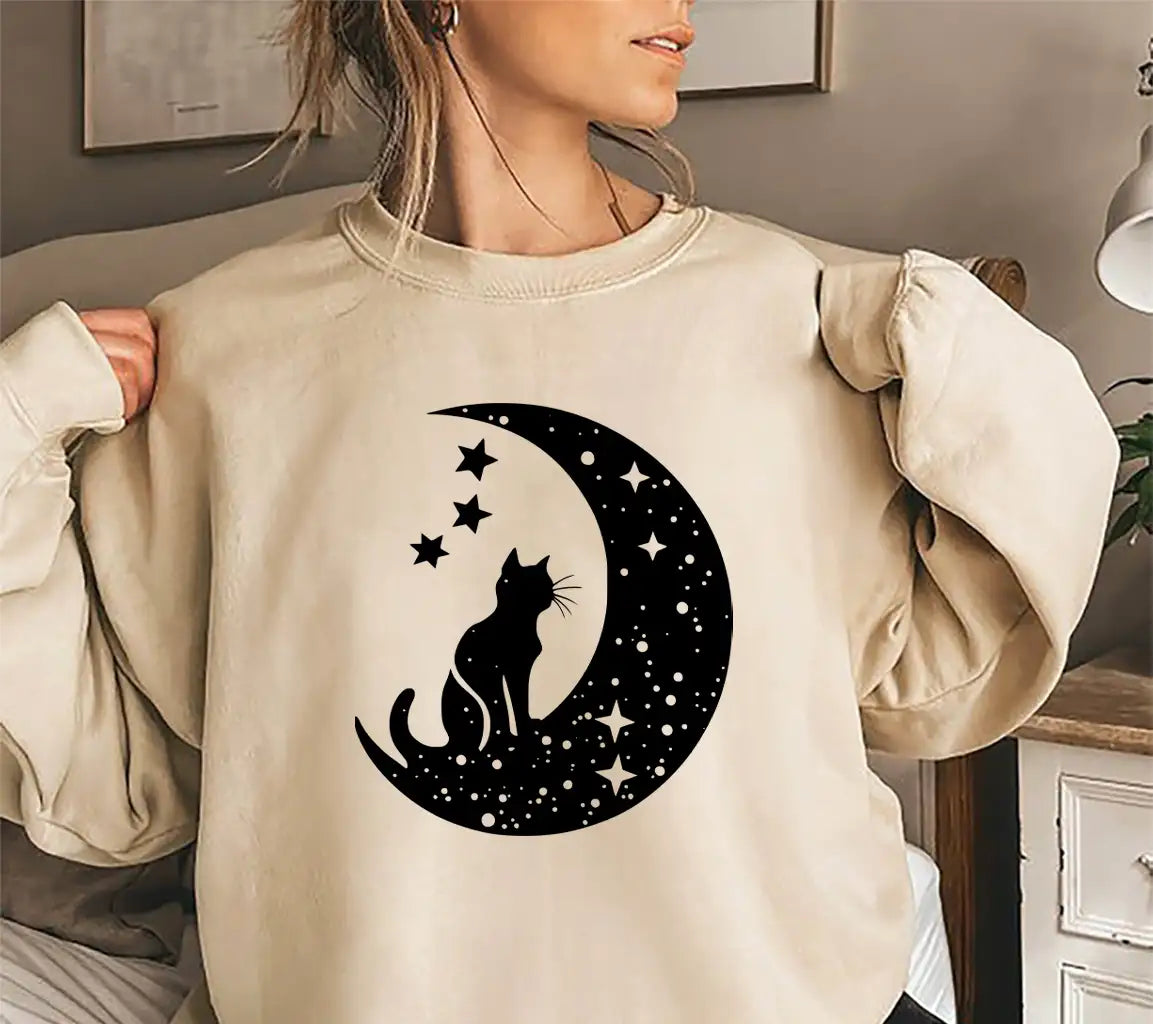 Cat Sitting On Crescent Moon