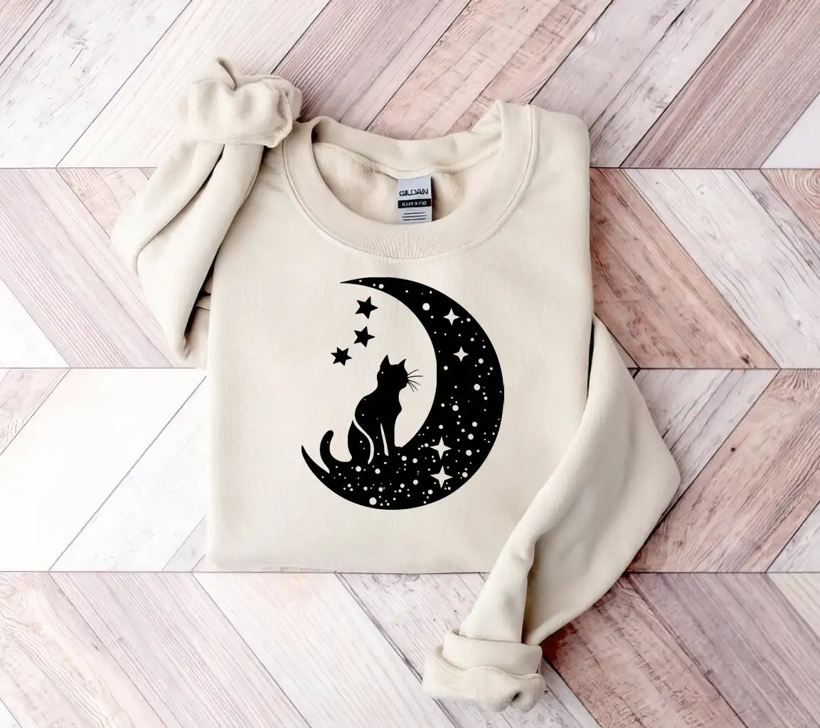 Cat Sitting On Crescent Moon