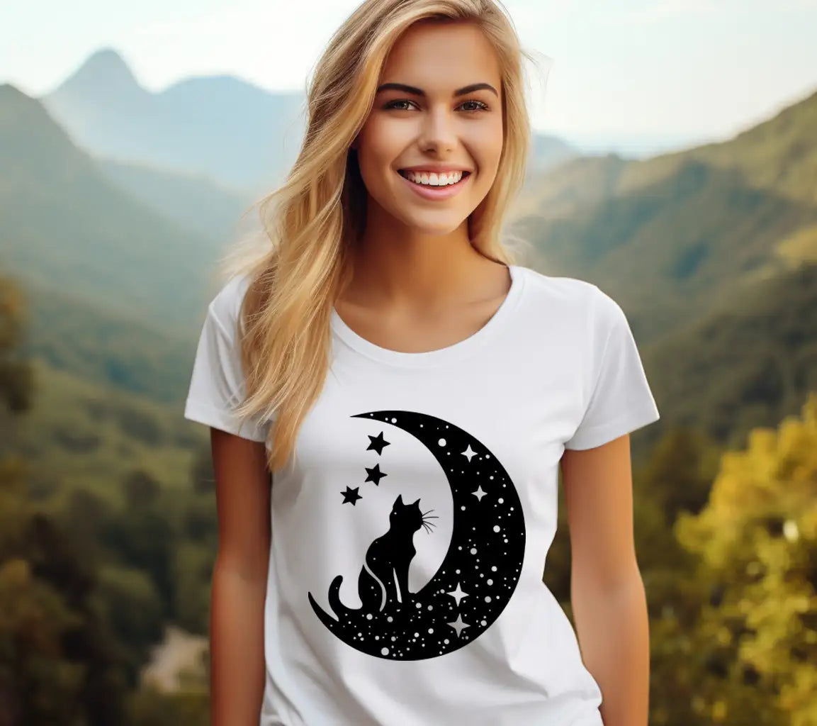 Cat Sitting On Crescent Moon
