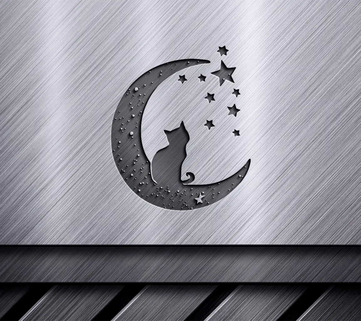 Cat Sitting On Moon With Stars