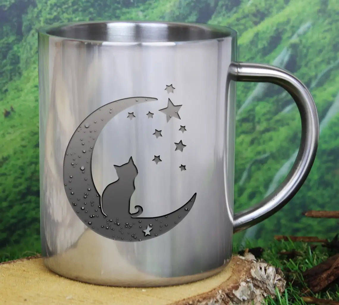 Cat Sitting On Moon With Stars