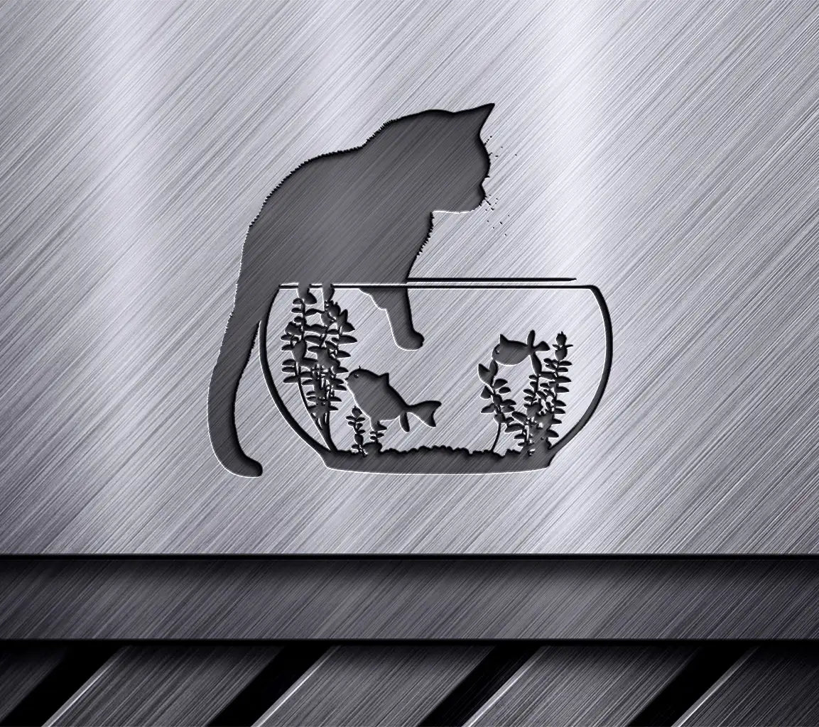 Cat With Paw In Aquarium