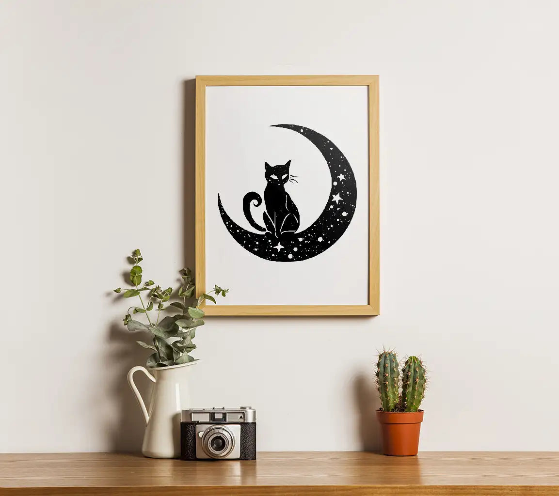 Cat In Crescent Moon