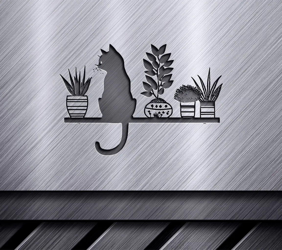Cat On Shelf With Plants