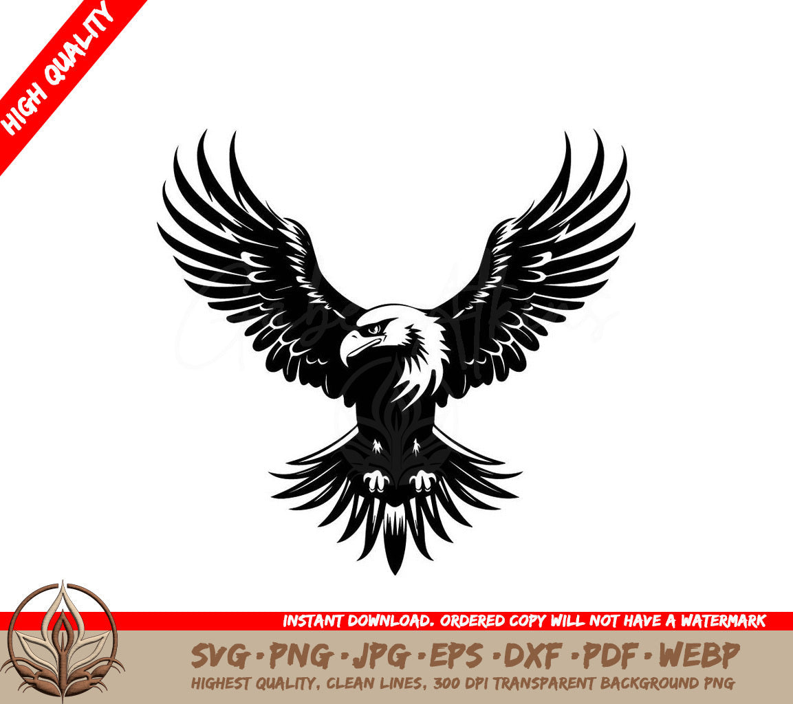 A Black And White Image Of An Eagle With Its Wings Spread