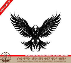 A Black And White Drawing Of An Eagle With Its Wings Spread
