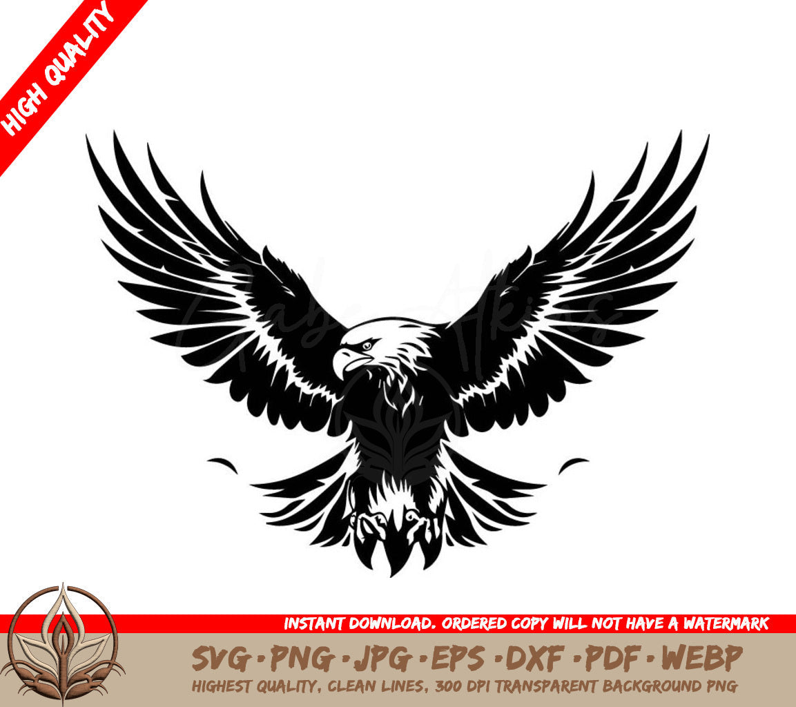 A Black And White Image Of An Eagle With Its Wings Spread
