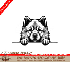  Husky & Chow Chow Dog Peeking Over Wall SVG SVG