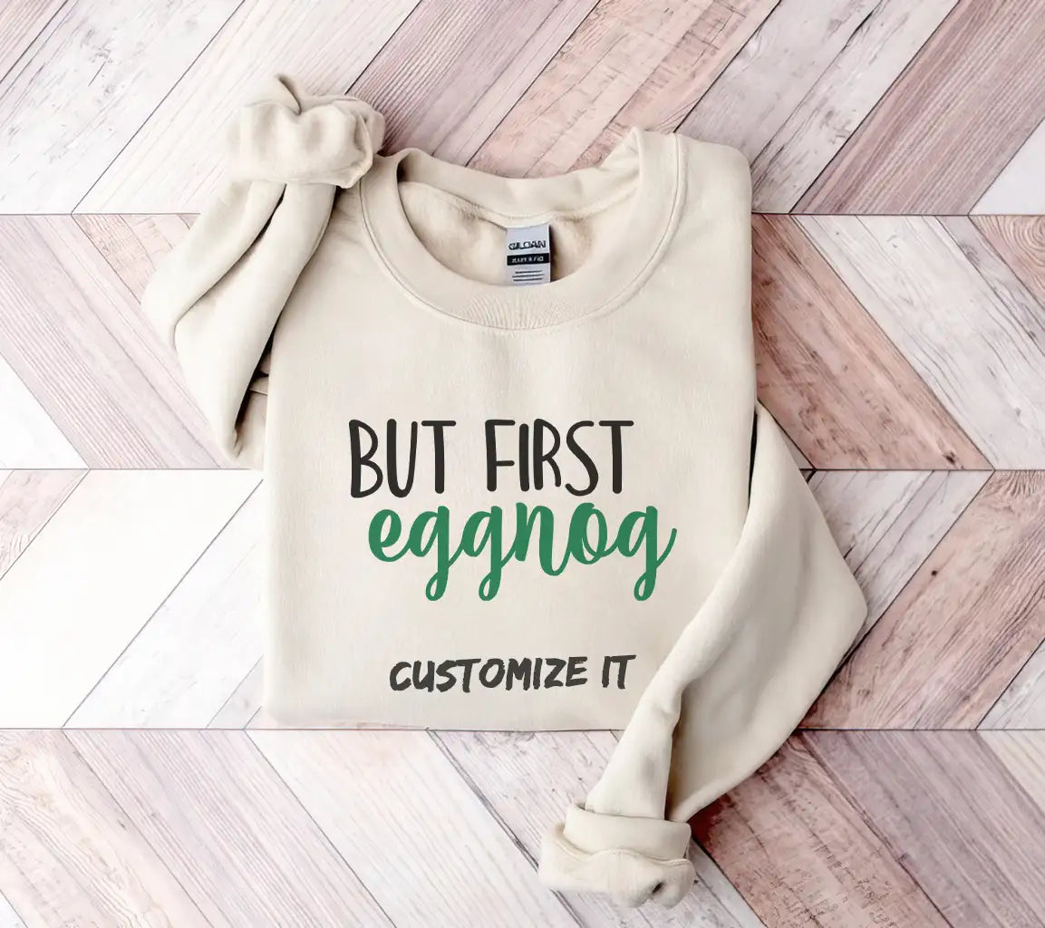 But First Eggnog SVG - Christmas Green Text on White Background SVG