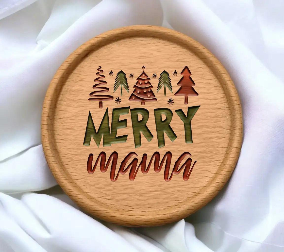 Merry Mama Christmas SVG - Green & Red with Trees SVG