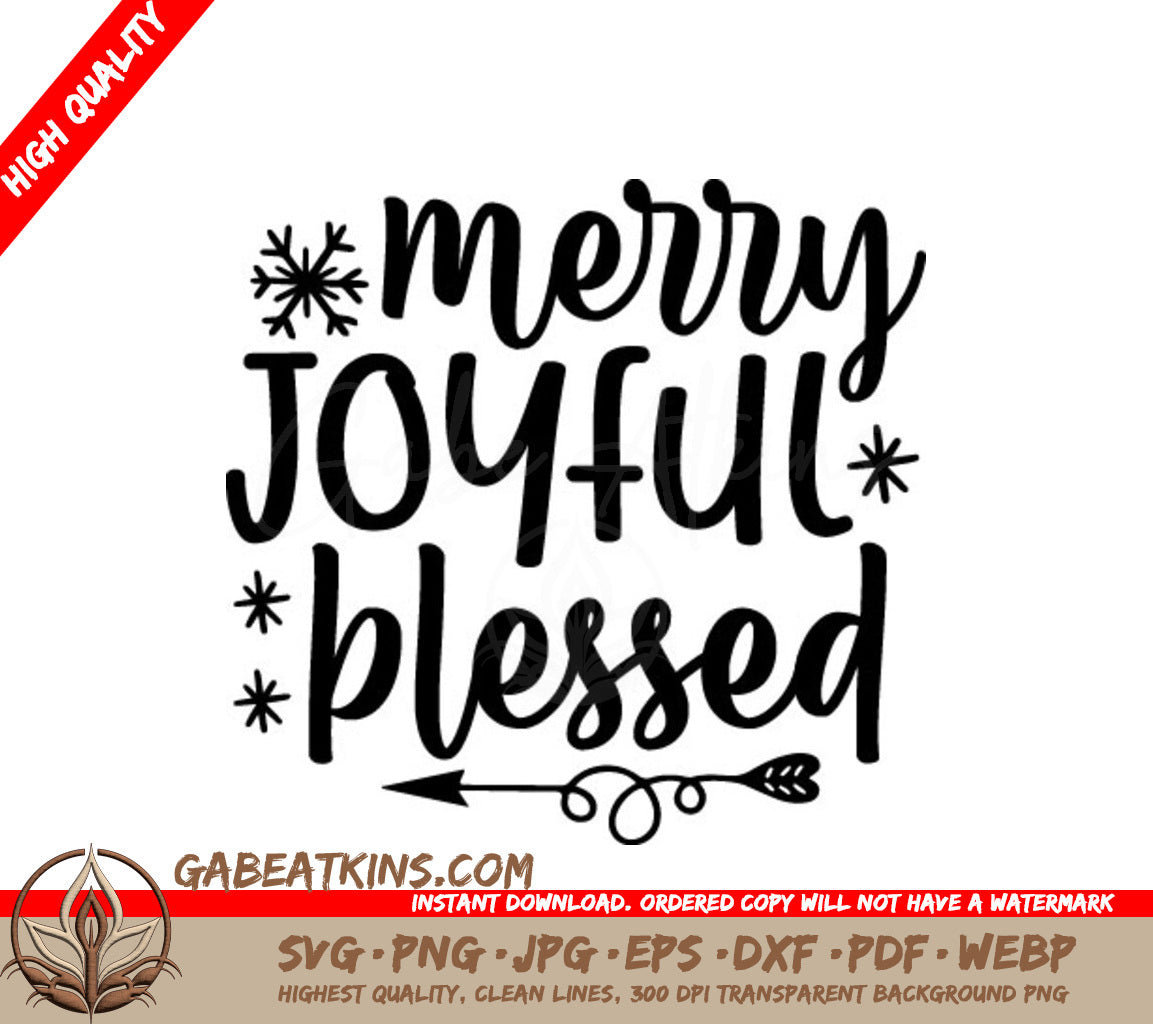 Merry Joyful Blessed Christmas SVG with Snowflakes & Arrow SVG