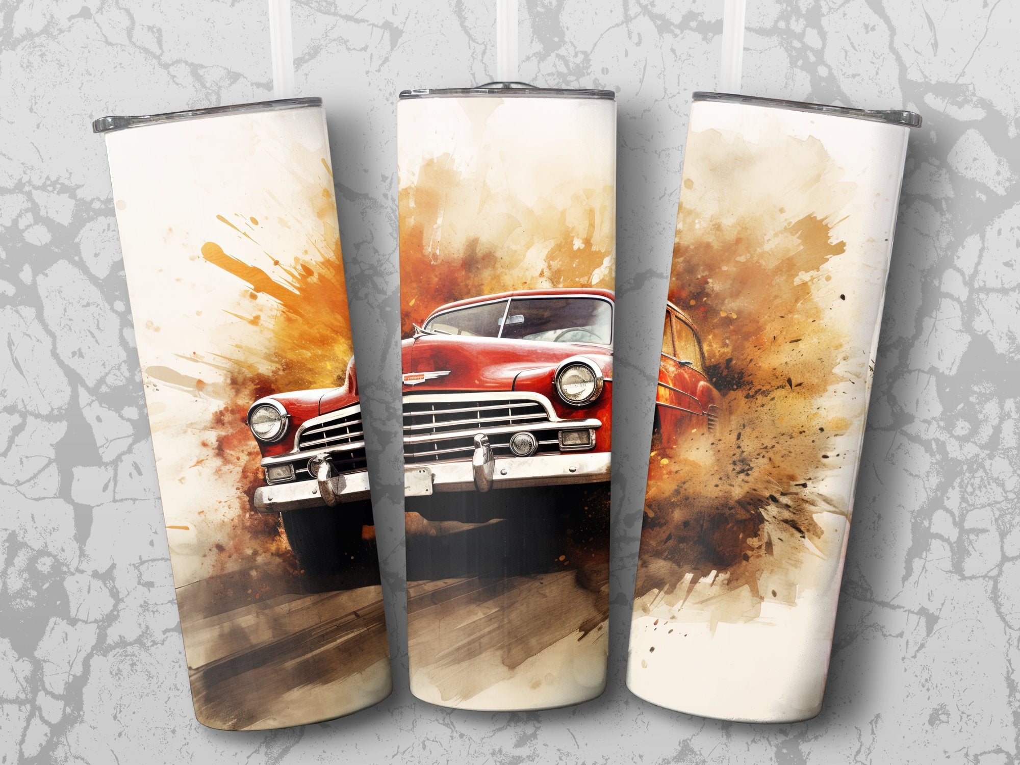 Classic Red Chevy Watercolor Flare Tumbler Wrap | 20oz Tumbler Wrap Sublimation Design PNG - Gabe Atkins Designs