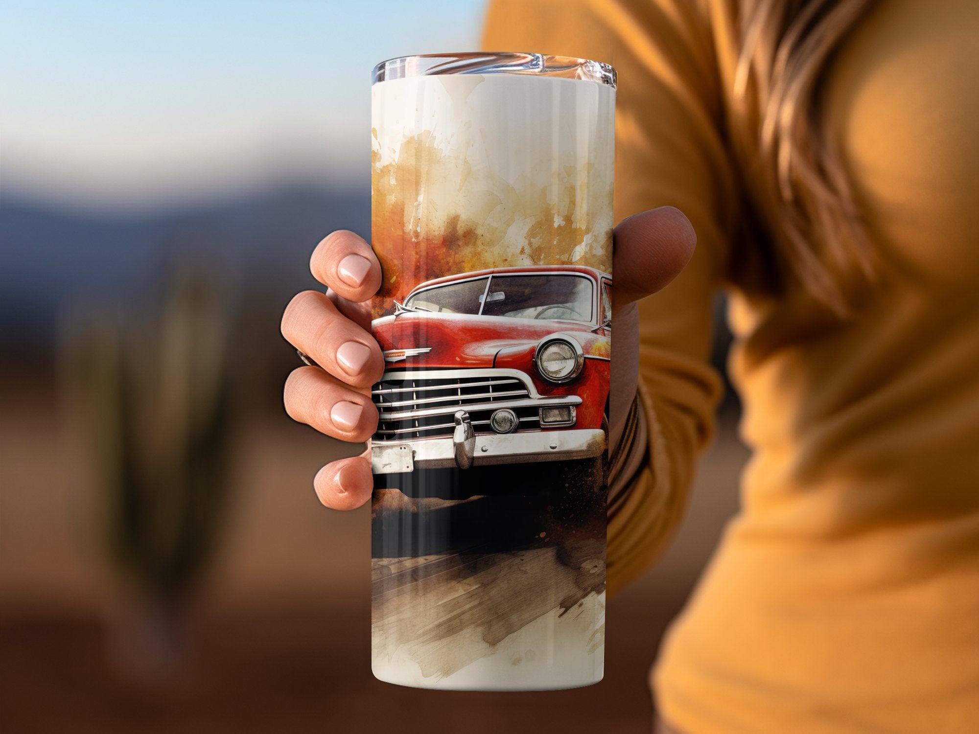 Classic Red Chevy Watercolor Flare Tumbler Wrap | 20oz Tumbler Wrap Sublimation Design PNG - Gabe Atkins Designs