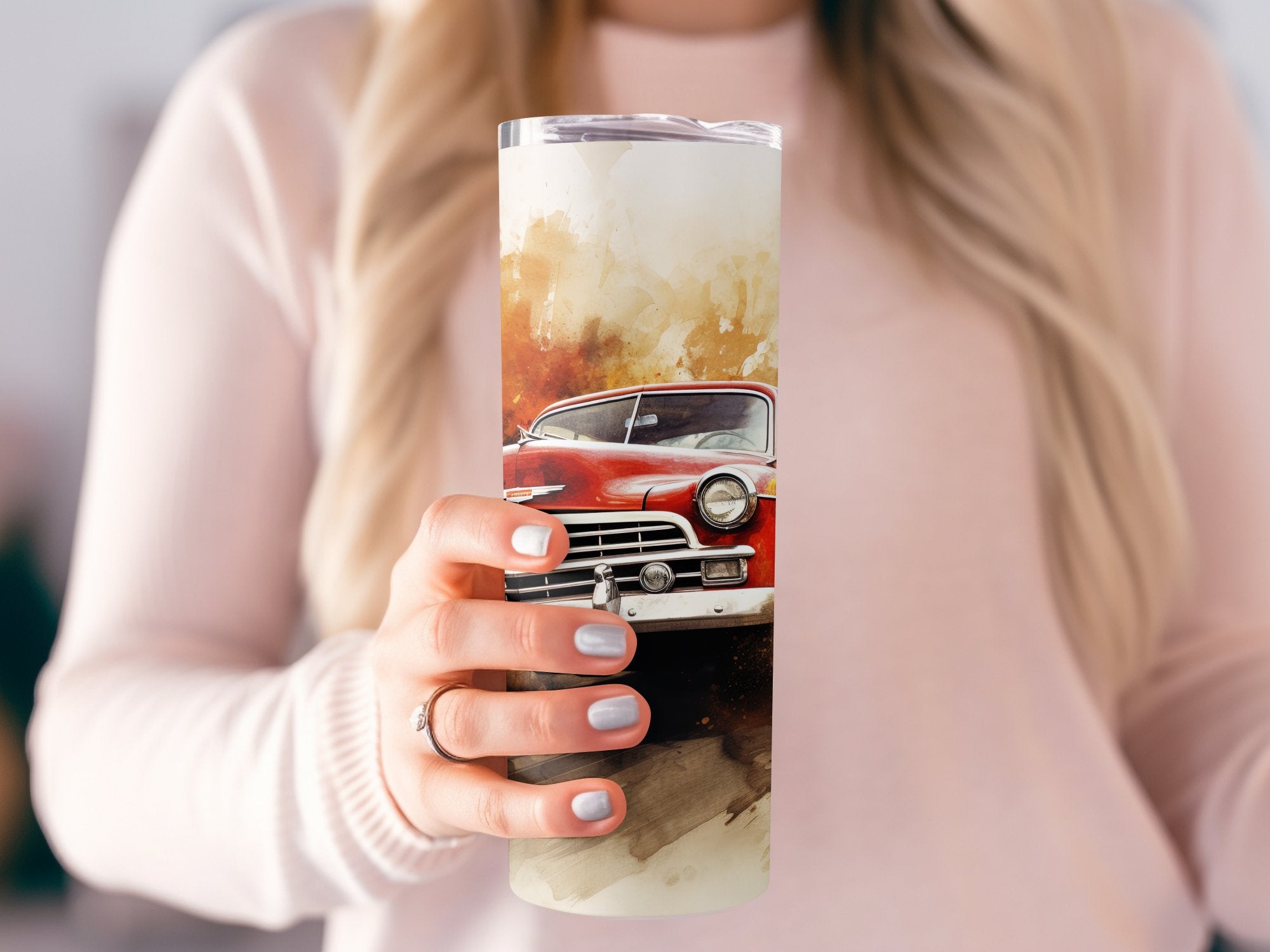 Classic Red Chevy Watercolor Flare Tumbler Wrap | 20oz Tumbler Wrap Sublimation Design PNG - Gabe Atkins Designs