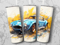 Cobalt Blue Classic Car Dynamic Watercolor Tumbler Wrap | 20oz Tumbler Wrap Sublimation Design PNG - Gabe Atkins Designs