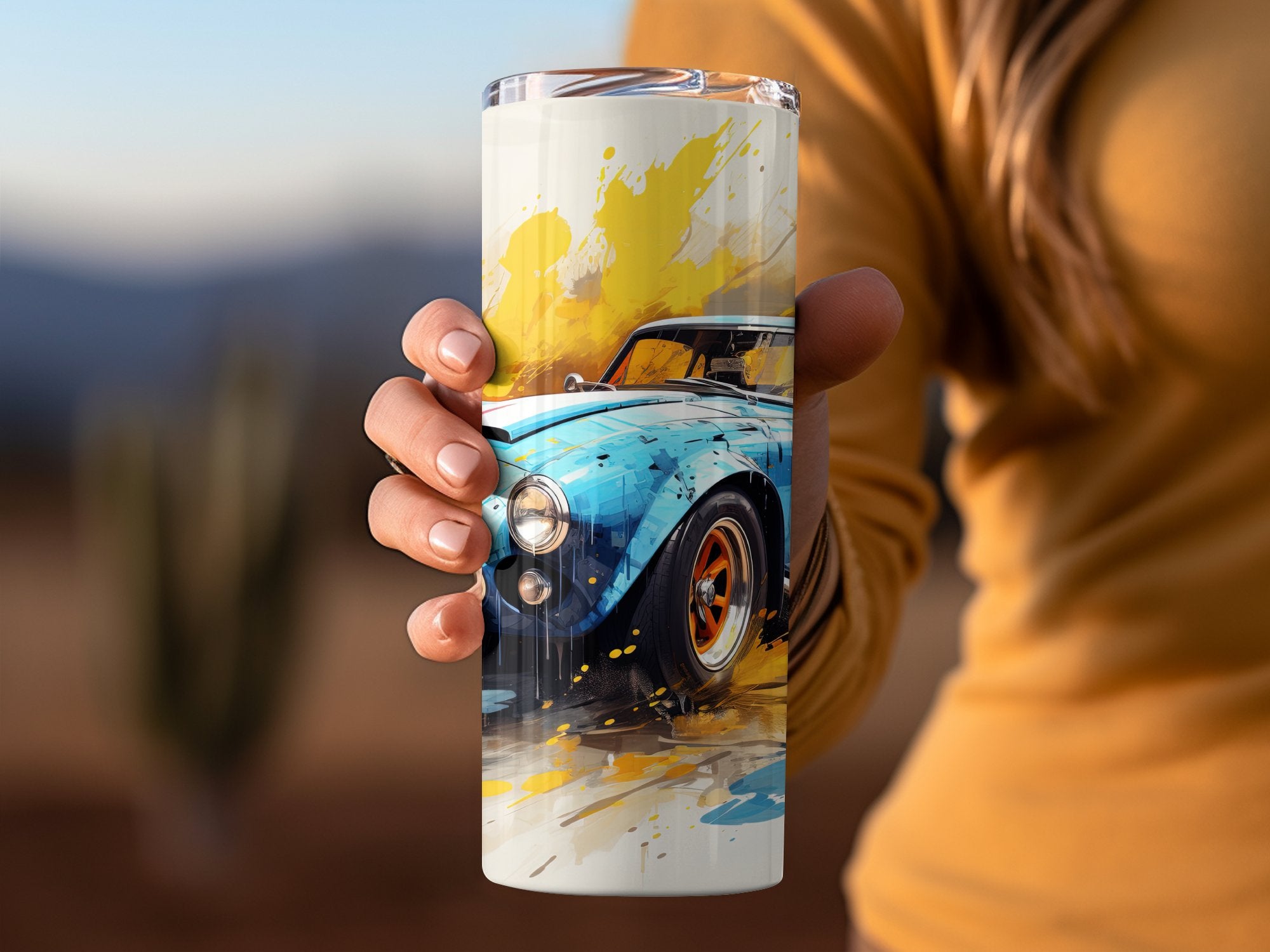 Cobalt Blue Classic Car Dynamic Watercolor Tumbler Wrap | 20oz Tumbler Wrap Sublimation Design PNG - Gabe Atkins Designs