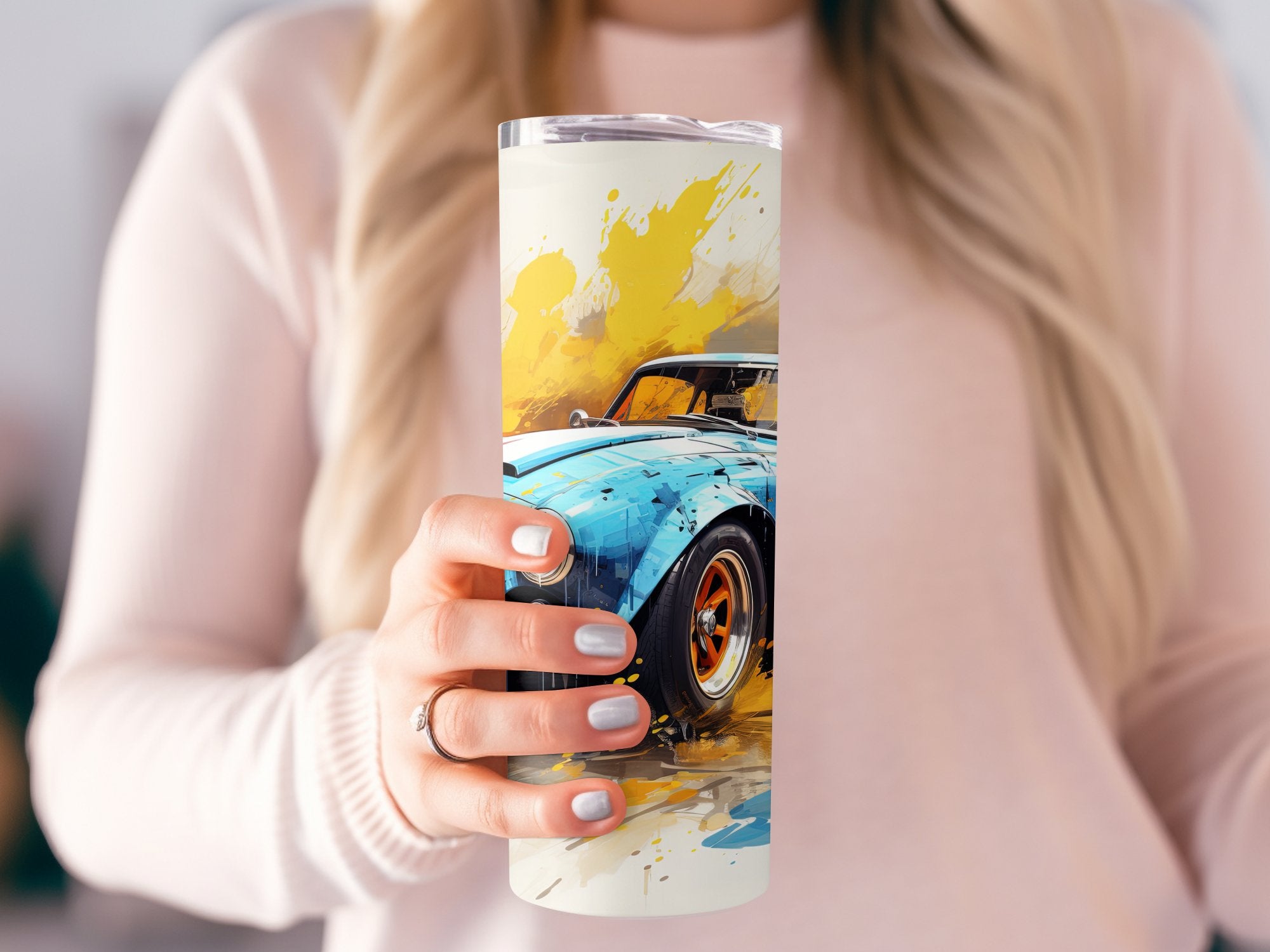 Cobalt Blue Classic Car Dynamic Watercolor Tumbler Wrap | 20oz Tumbler Wrap Sublimation Design PNG - Gabe Atkins Designs