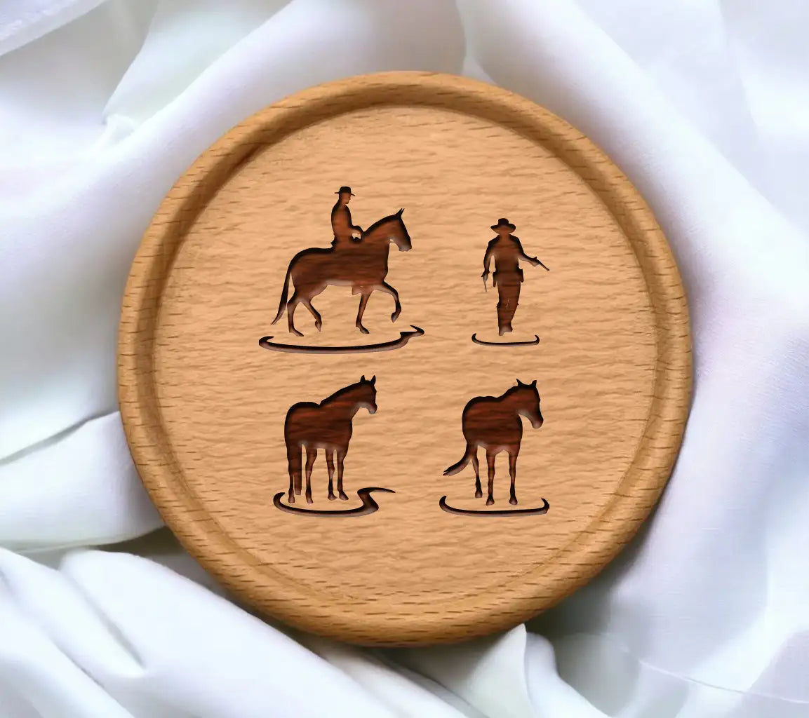 Cowboy And Horse Art Line Handmade Silhouette