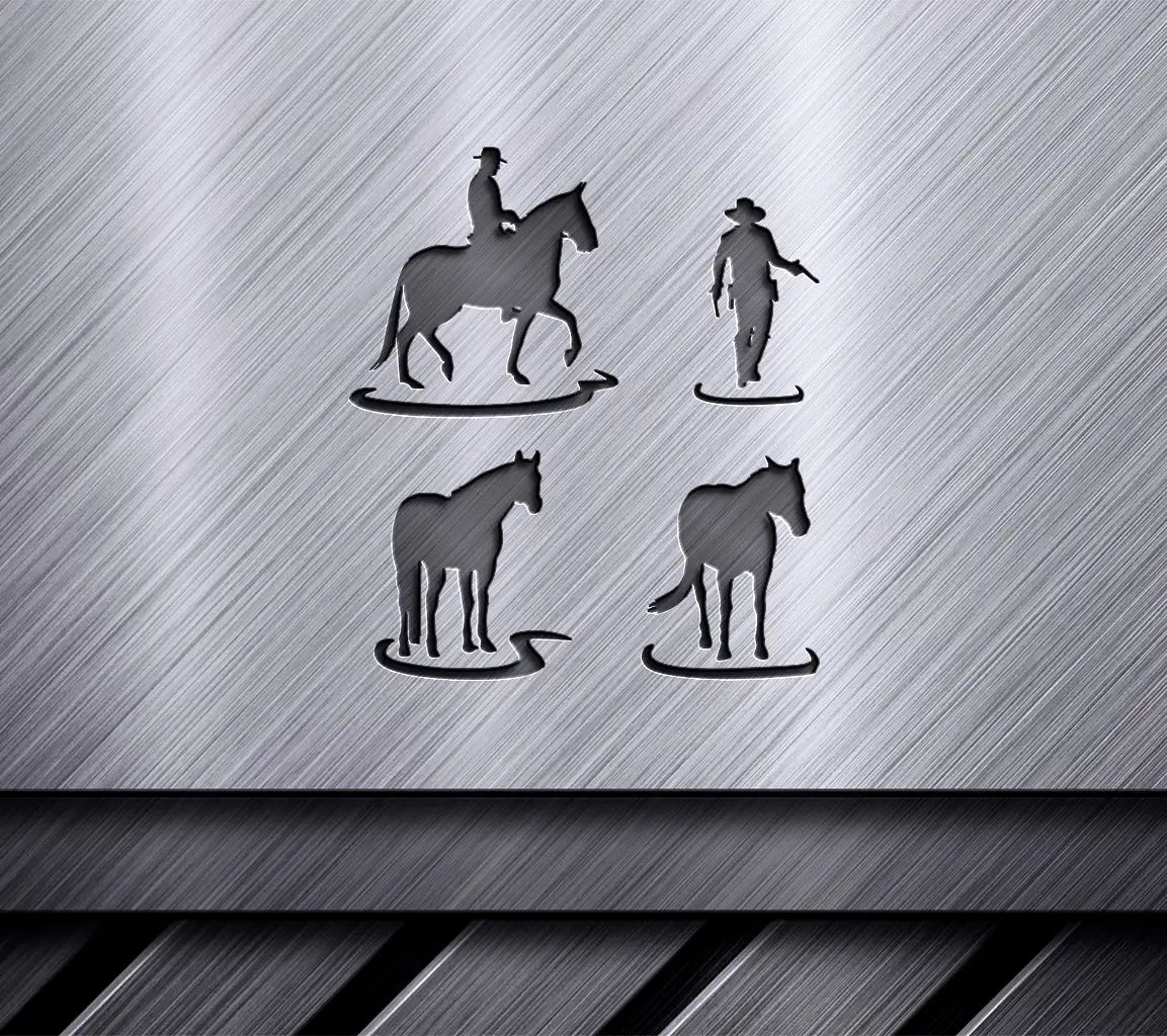 Cowboy And Horse Art Line Handmade Silhouette