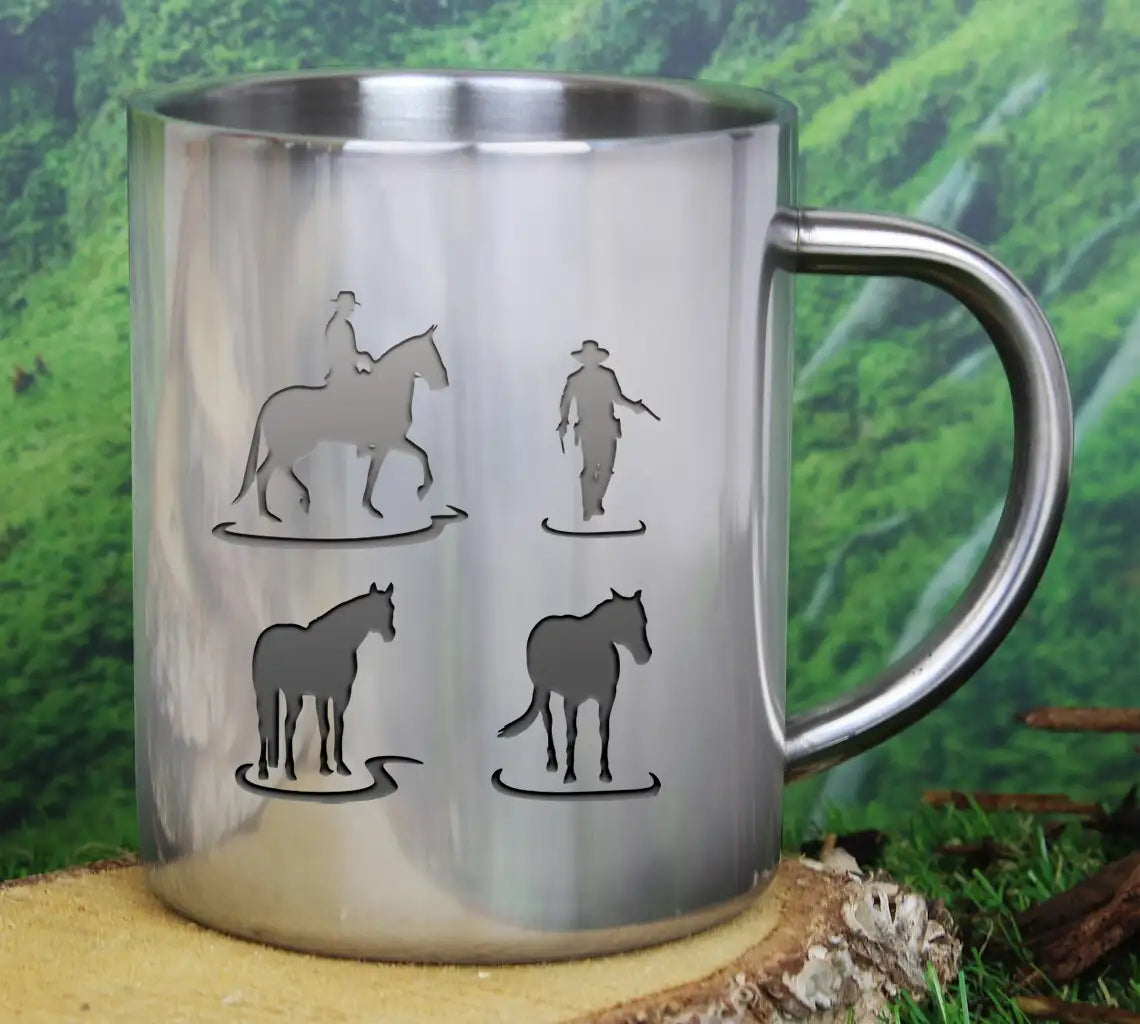 Cowboy And Horse Art Line Handmade Silhouette