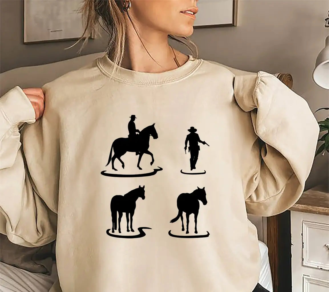 Cowboy And Horse Art Line Handmade Silhouette