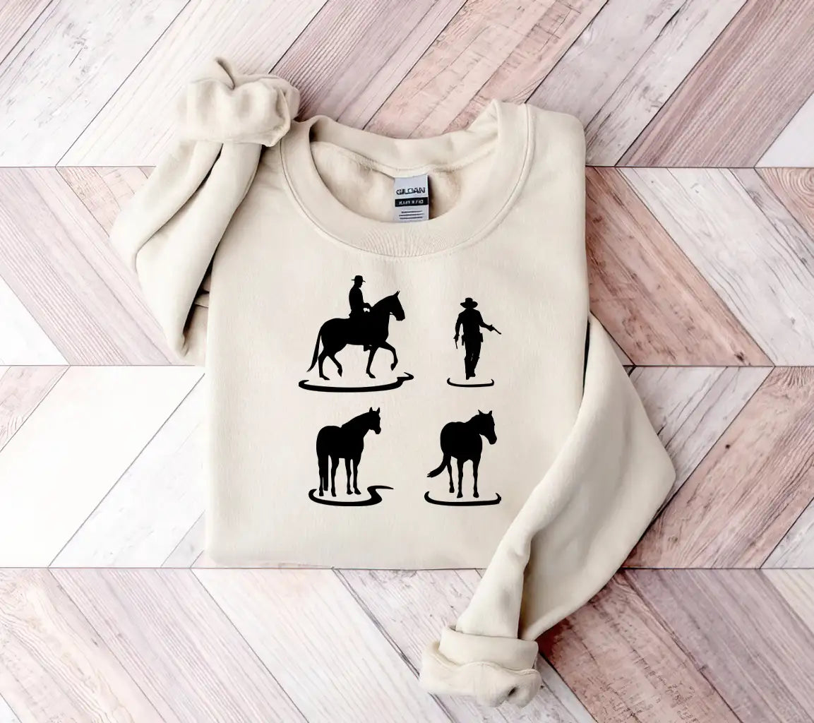 Cowboy And Horse Art Line Handmade Silhouette