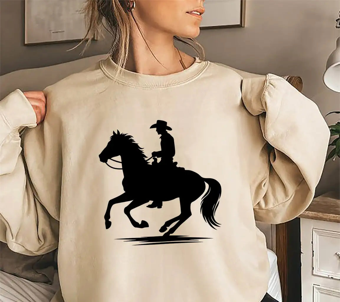 Cowboy Riding A Horse Silhouette Vector Illustration
