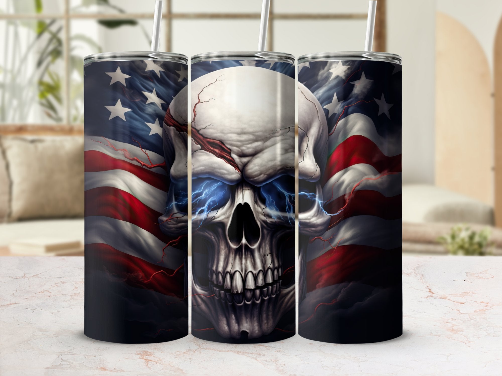 Cracked American Flag Skull 20oz Tumbler Design | Patriotic Smoke Skull Sublimation Wrap | Mystical USA Flag Skull Tumbler Graphic | Tumbler Wrap | 20oz tumbler wrap, 3D Skull, aesthetic appeal, bold statement, Cracked American Flag, depiction of resilience, dramatic combination, empowering design, everyday beverage companion, fit for 20oz tumblers, high-quality print, misty haze, new arrival, patriotic spirit, PNG file, resilience, Skulls, Skulls Tumbler Wrap, Smoky Valor, straight format, strength of the 