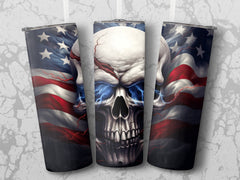 Cracked American Flag Skull 20oz Tumbler Design | Patriotic Smoke Skull Sublimation Wrap | Mystical USA Flag Skull Tumbler Graphic - Gabe Atkins Designs