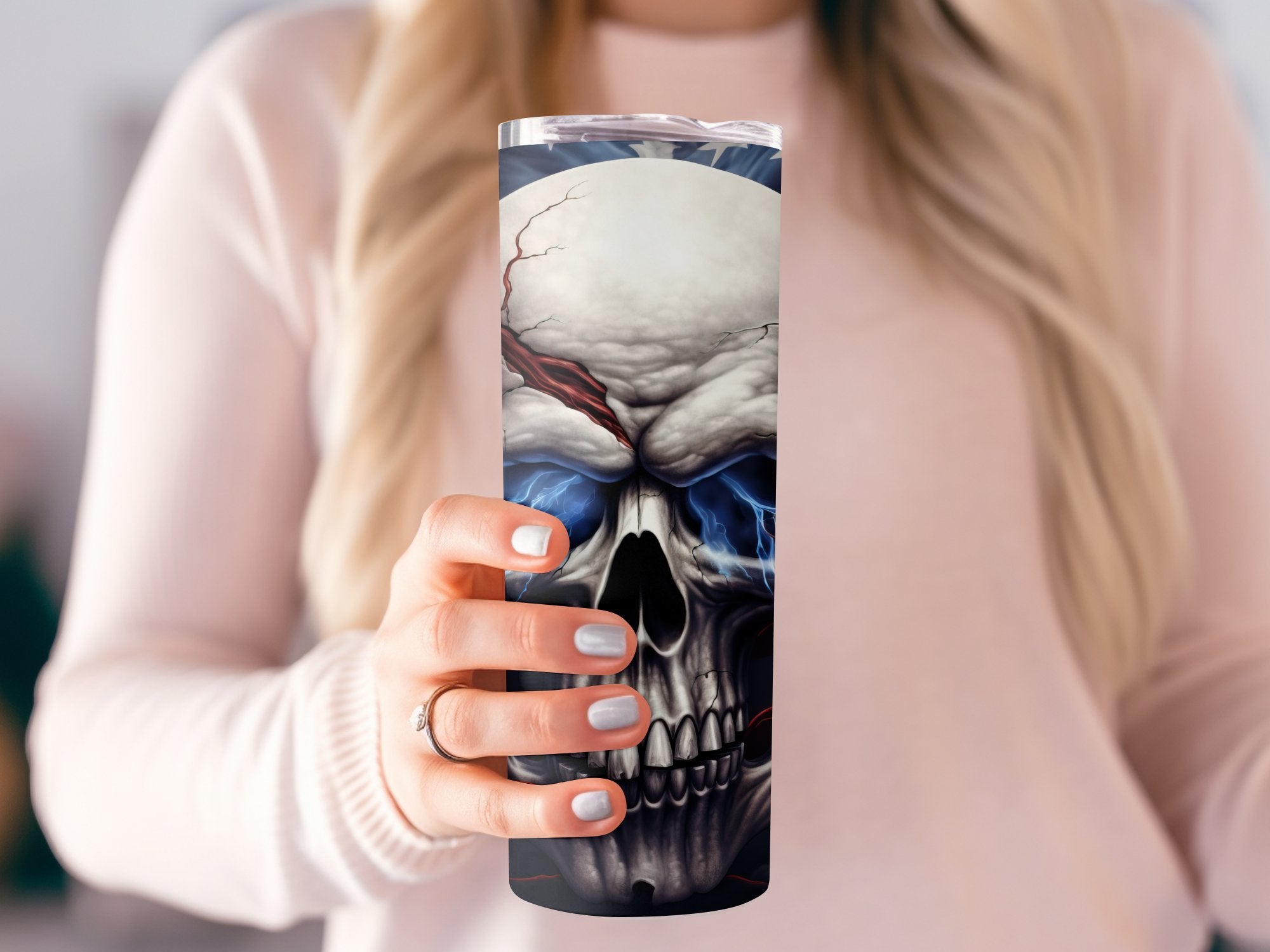 Cracked American Flag Skull 20oz Tumbler Design | Patriotic Smoke Skull Sublimation Wrap | Mystical USA Flag Skull Tumbler Graphic - Gabe Atkins Designs