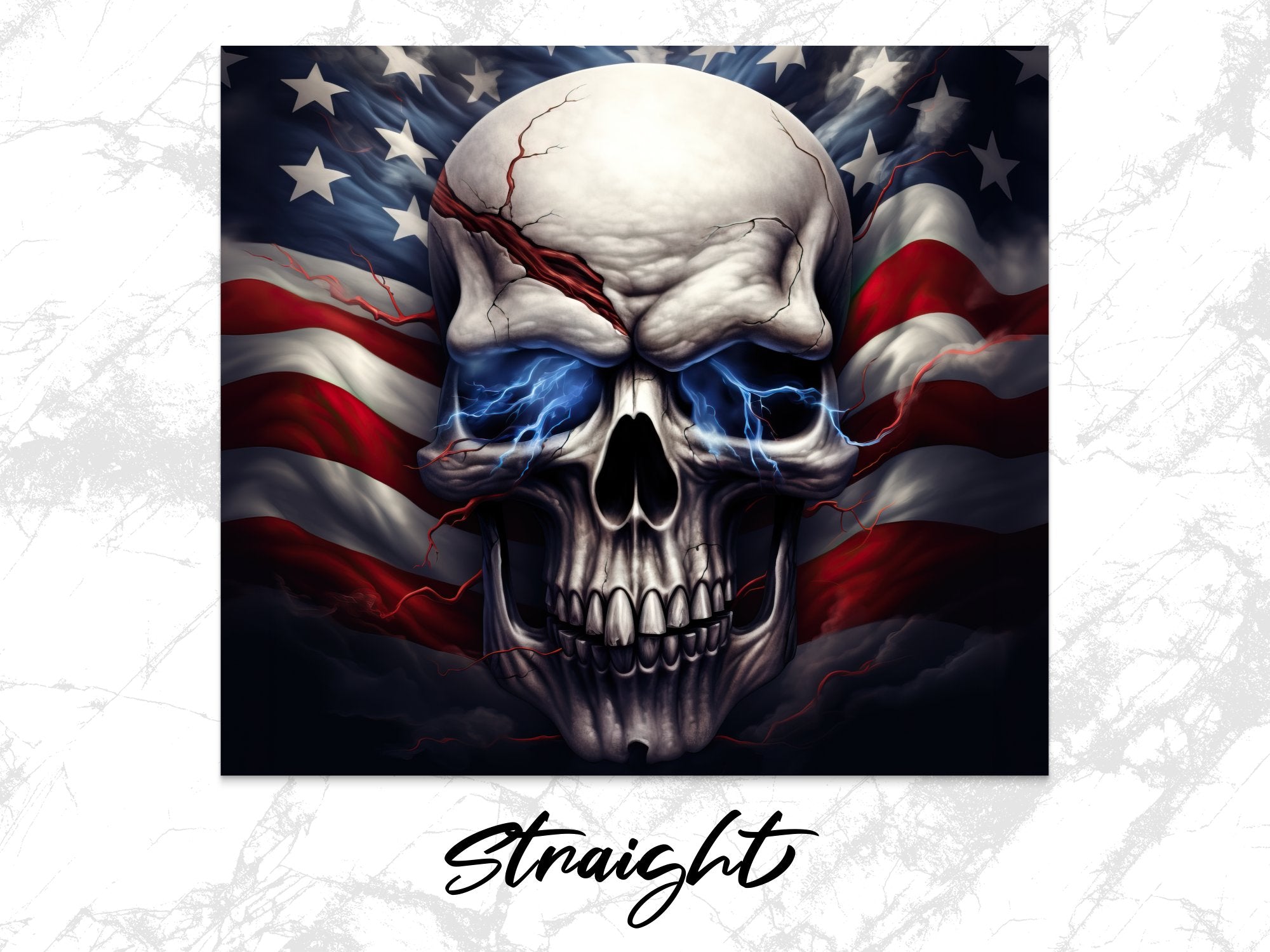 Cracked American Flag Skull 20oz Tumbler Design | Patriotic Smoke Skull Sublimation Wrap | Mystical USA Flag Skull Tumbler Graphic - Gabe Atkins Designs