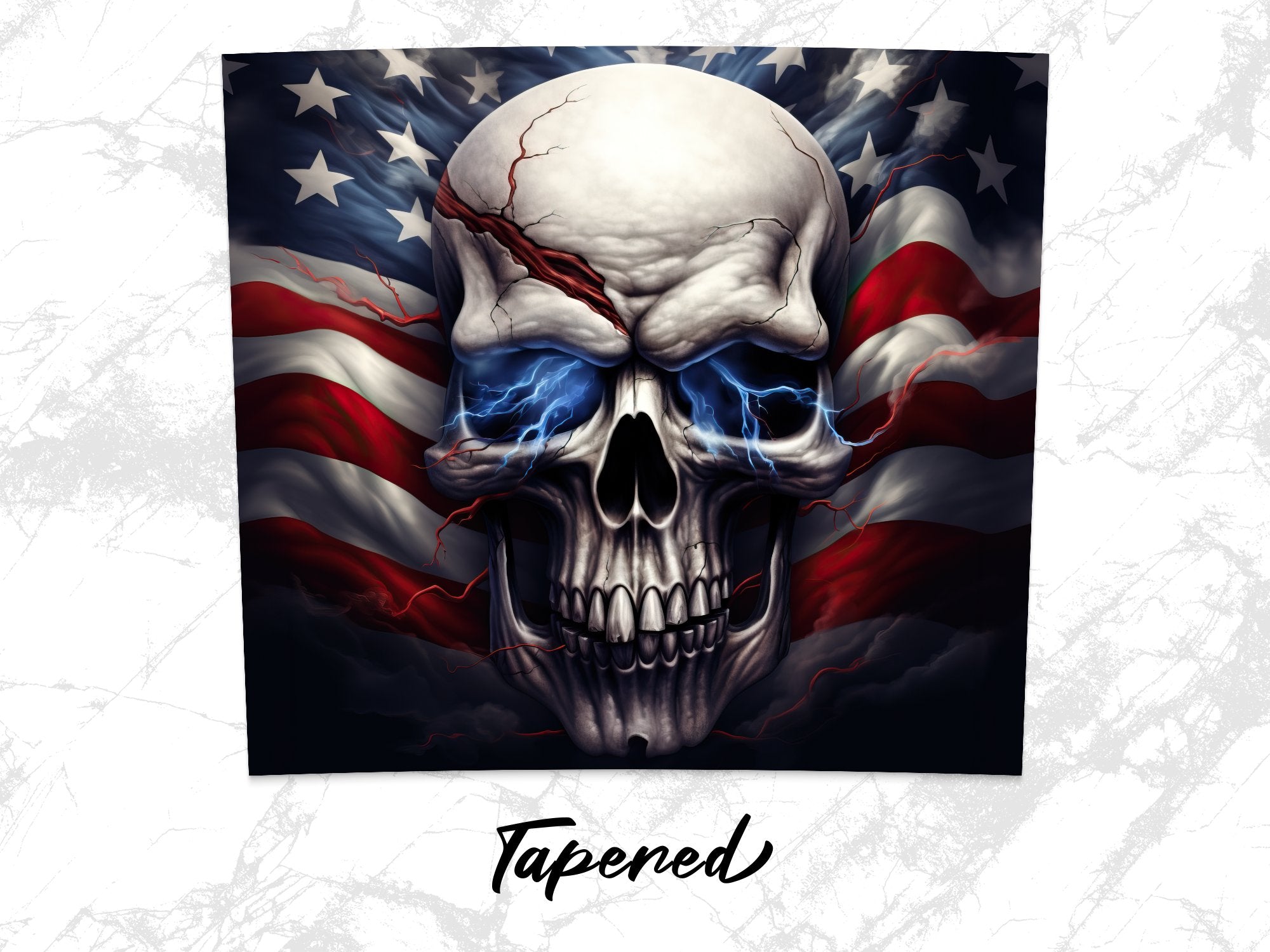 Cracked American Flag Skull 20oz Tumbler Design | Patriotic Smoke Skull Sublimation Wrap | Mystical USA Flag Skull Tumbler Graphic - Gabe Atkins Designs