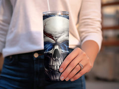 Cracked American Flag Skull 20oz Tumbler Design | Patriotic Smoke Skull Sublimation Wrap | Mystical USA Flag Skull Tumbler Graphic - Gabe Atkins Designs