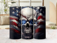 Cracked American Flag Skull 20oz Tumbler Design | Patriotic Smoke Skull Sublimation Wrap | Mystical USA Flag Skull Tumbler Graphic | Tumbler Wrap | 20oz tumbler wrap, 3D Skull, aesthetic appeal, bold statement, Cracked American Flag, depiction of resilience, dramatic combination, empowering design, everyday beverage companion, fit for 20oz tumblers, high-quality print, misty haze, new arrival, patriotic spirit, PNG file, resilience, Skulls, Skulls Tumbler Wrap, Smoky Valor, straight format, strength of the 