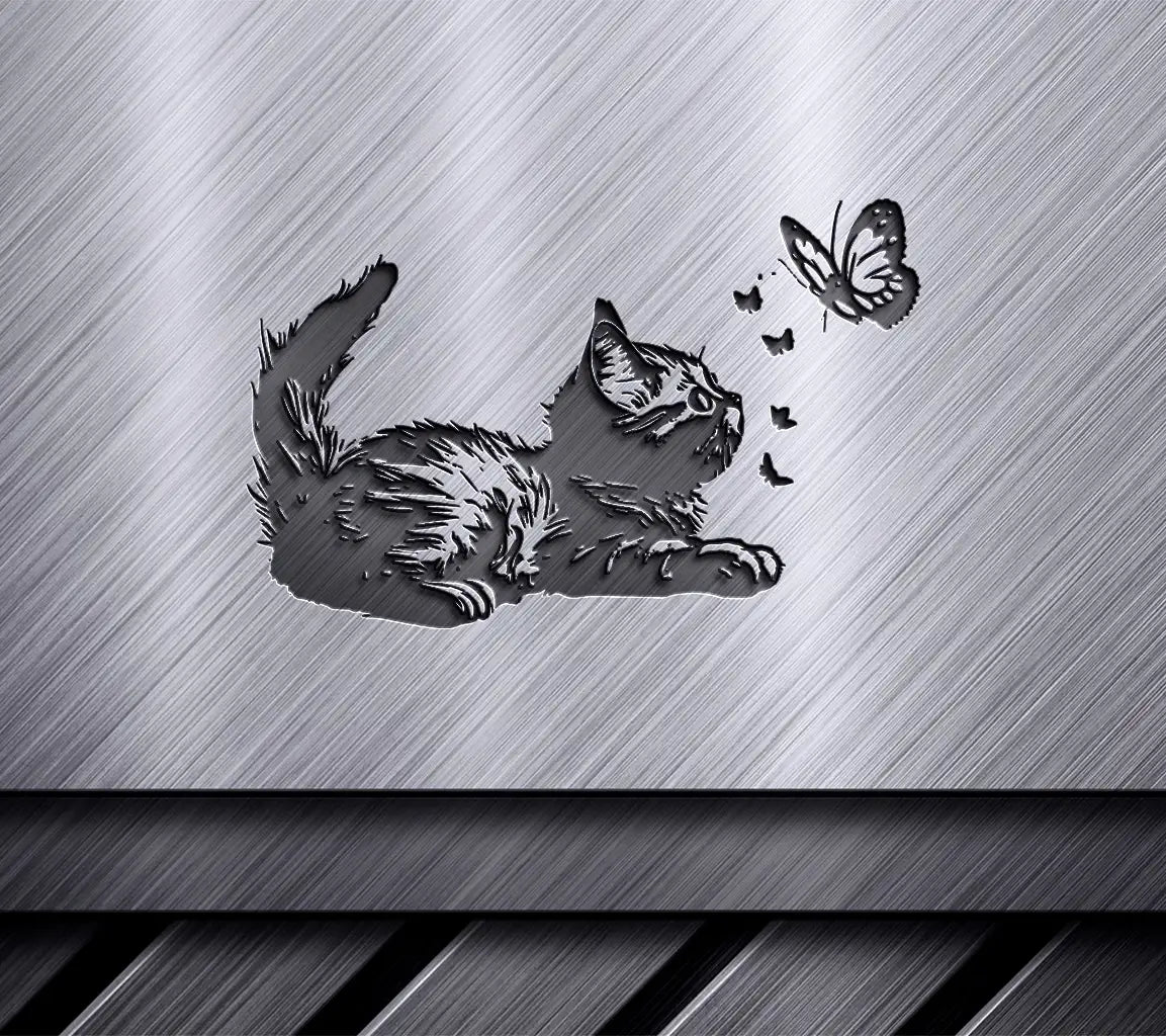 Curious Kitten Playing With Butterfly