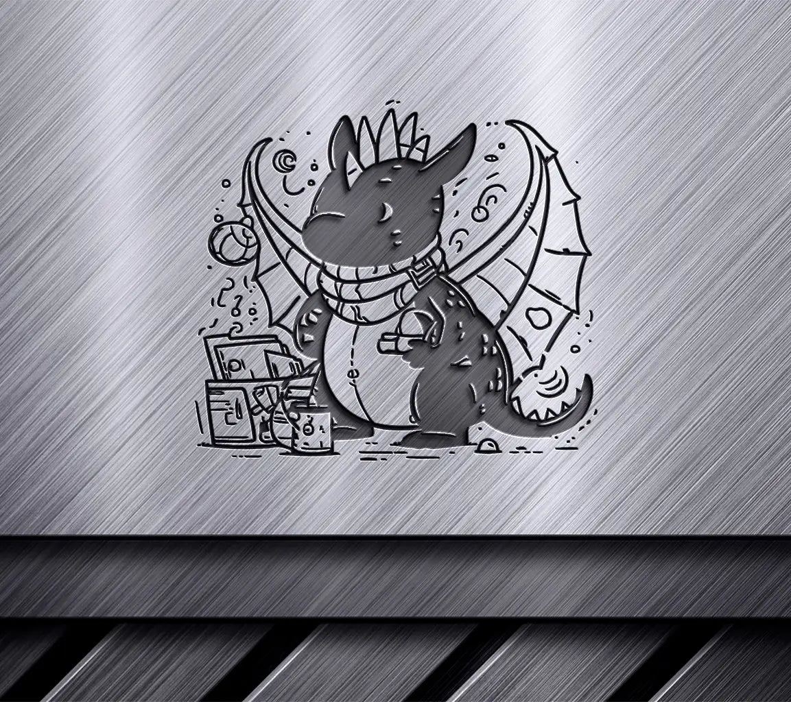 Cute  Dragon with Scarf & Book SVG Illustration SVG