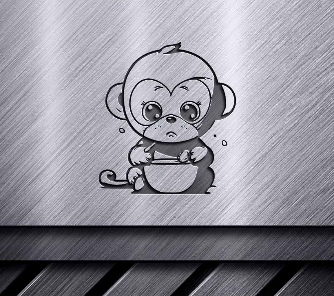 Cute Cartoon Monkey Holding Milk Bowl SVG -  Drawing SVG